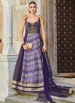 Silk Purple Ceremonial Wear Foil Print Readymade Gown With Dupatta